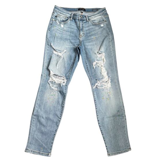 Judy Blue Boyfriend Fit Jeans Mid Rise Distressed Denim Medium Wash Size 11/30